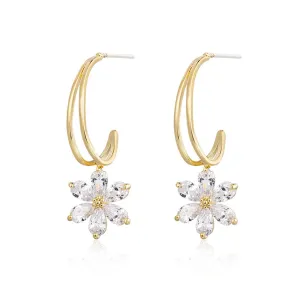 Crystal & 18K Gold-Plated Flower Drop Earrings