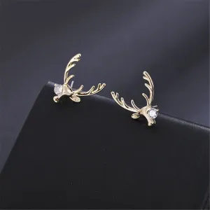 Cubic Zirconia & 18K Gold-Plated Deer Stud Earrings