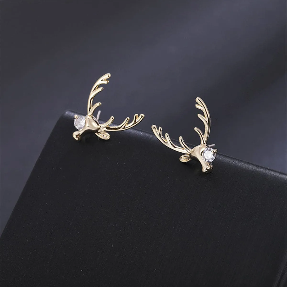 Cubic Zirconia & 18K Gold-Plated Deer Stud Earrings