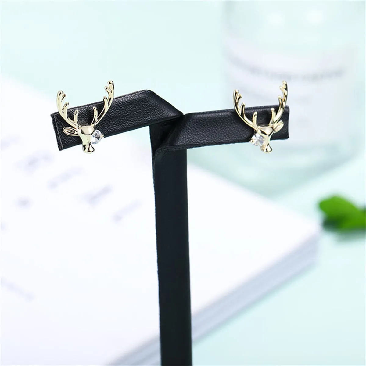 Cubic Zirconia & 18K Gold-Plated Deer Stud Earrings