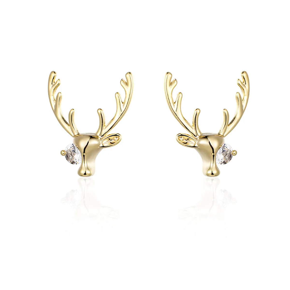 Cubic Zirconia & 18K Gold-Plated Deer Stud Earrings