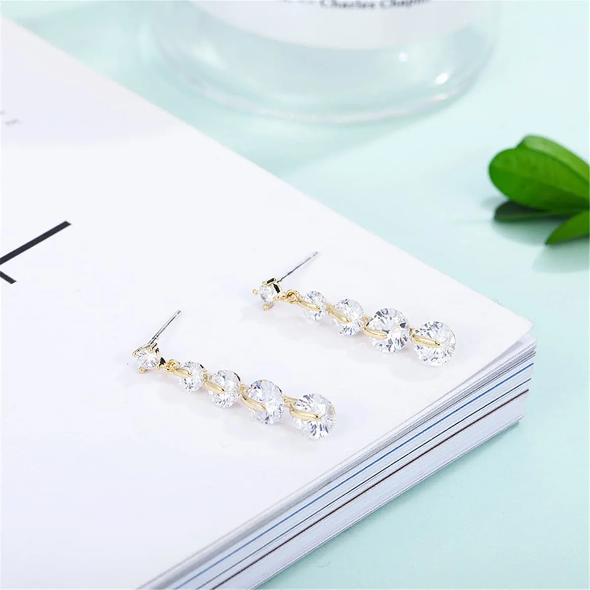 Cubic Zirconia & 18K Gold-Plated Link Drop Earrings