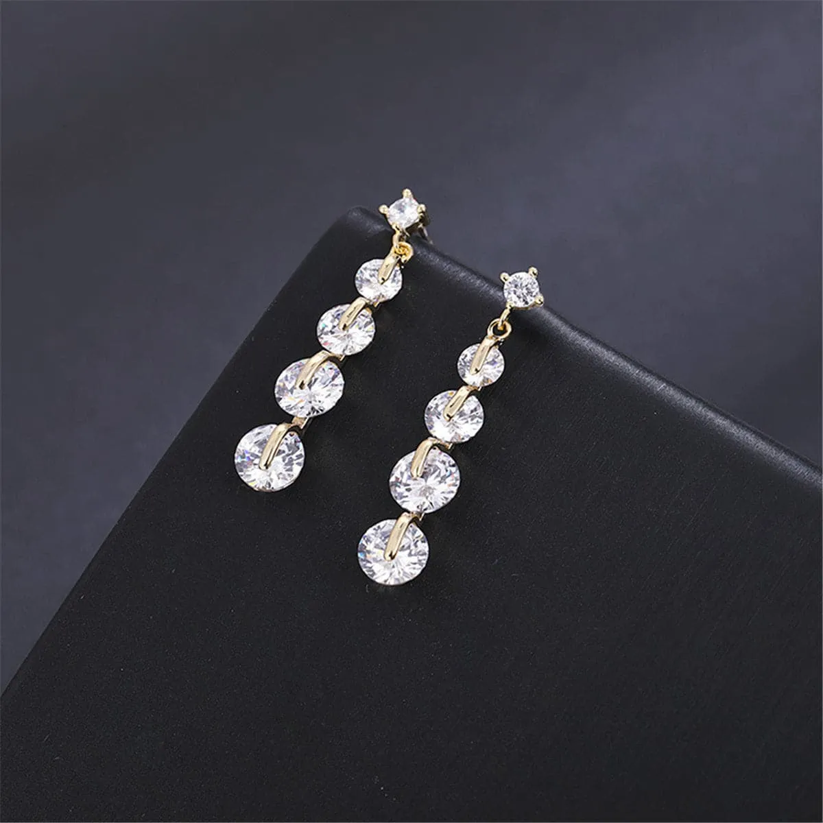 Cubic Zirconia & 18K Gold-Plated Link Drop Earrings