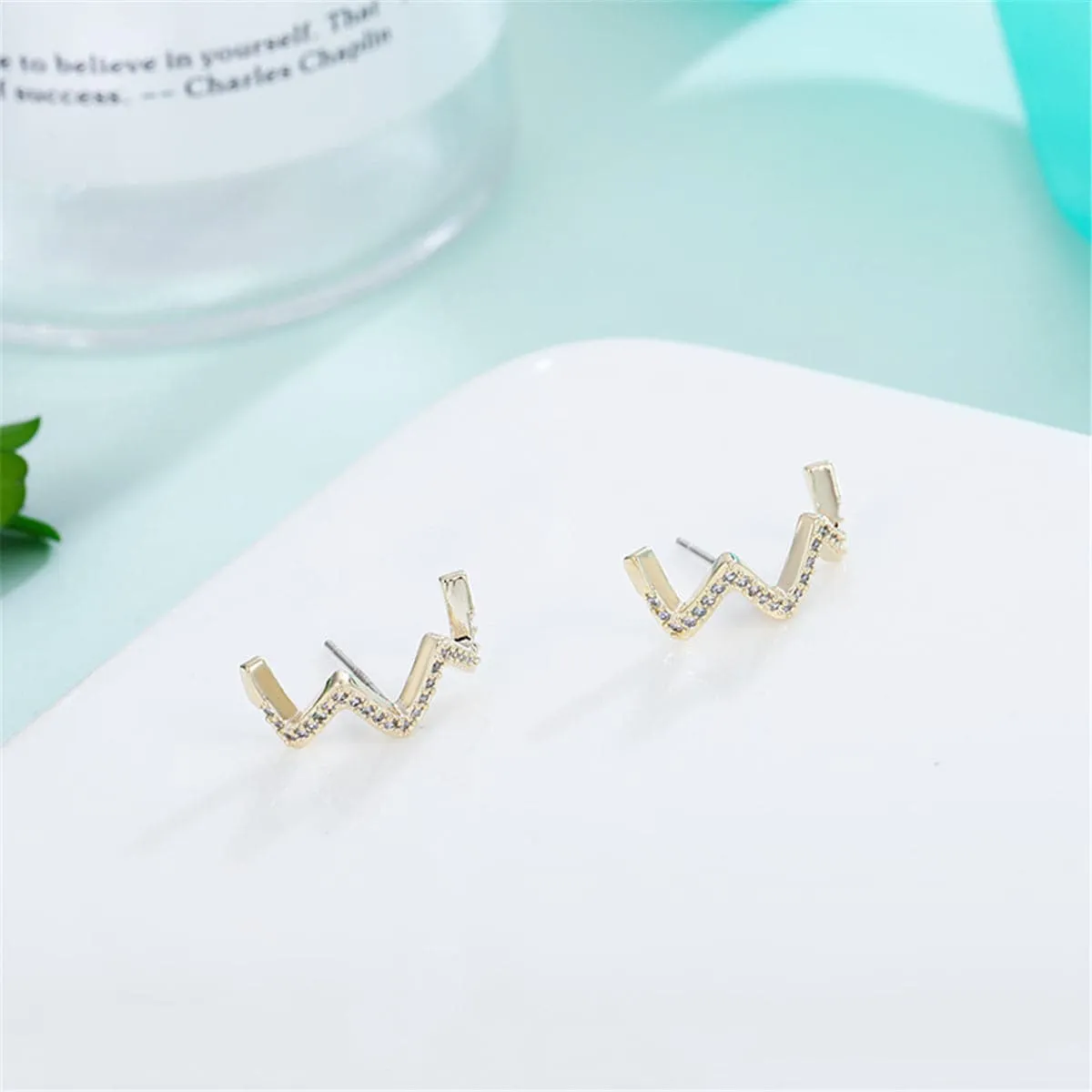 Cubic Zirconia & 18K Gold-Plated Wave Stud Earrings