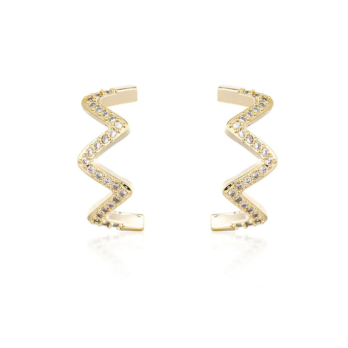 Cubic Zirconia & 18K Gold-Plated Wave Stud Earrings
