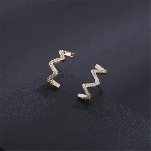 Cubic Zirconia & 18K Gold-Plated Wave Stud Earrings