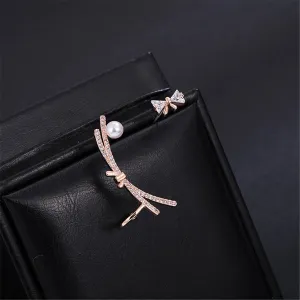 Cubic Zirconia & Pearl Ear Climber & Stud Earring