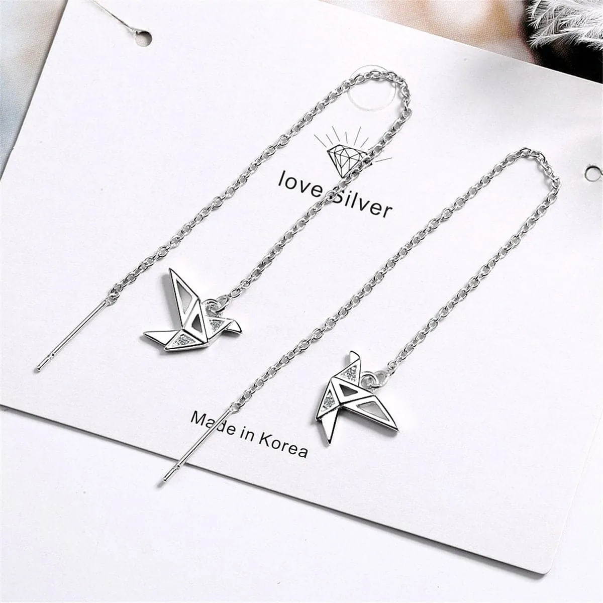 Cubic Zirconia & Silver-Plated Cranes Threader Earrings