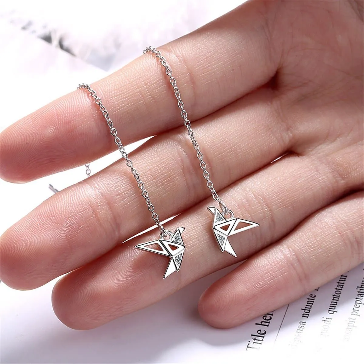 Cubic Zirconia & Silver-Plated Cranes Threader Earrings