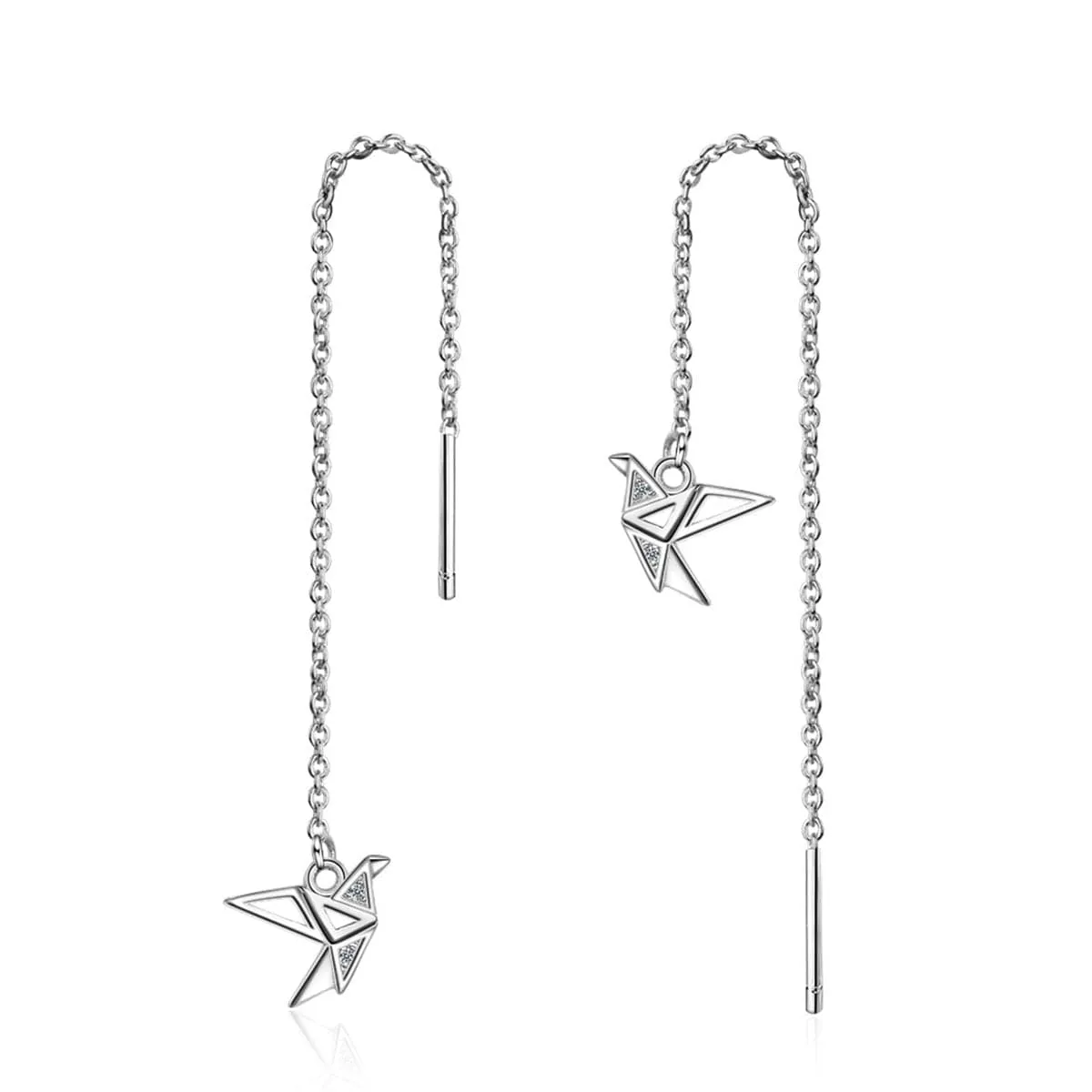 Cubic Zirconia & Silver-Plated Cranes Threader Earrings