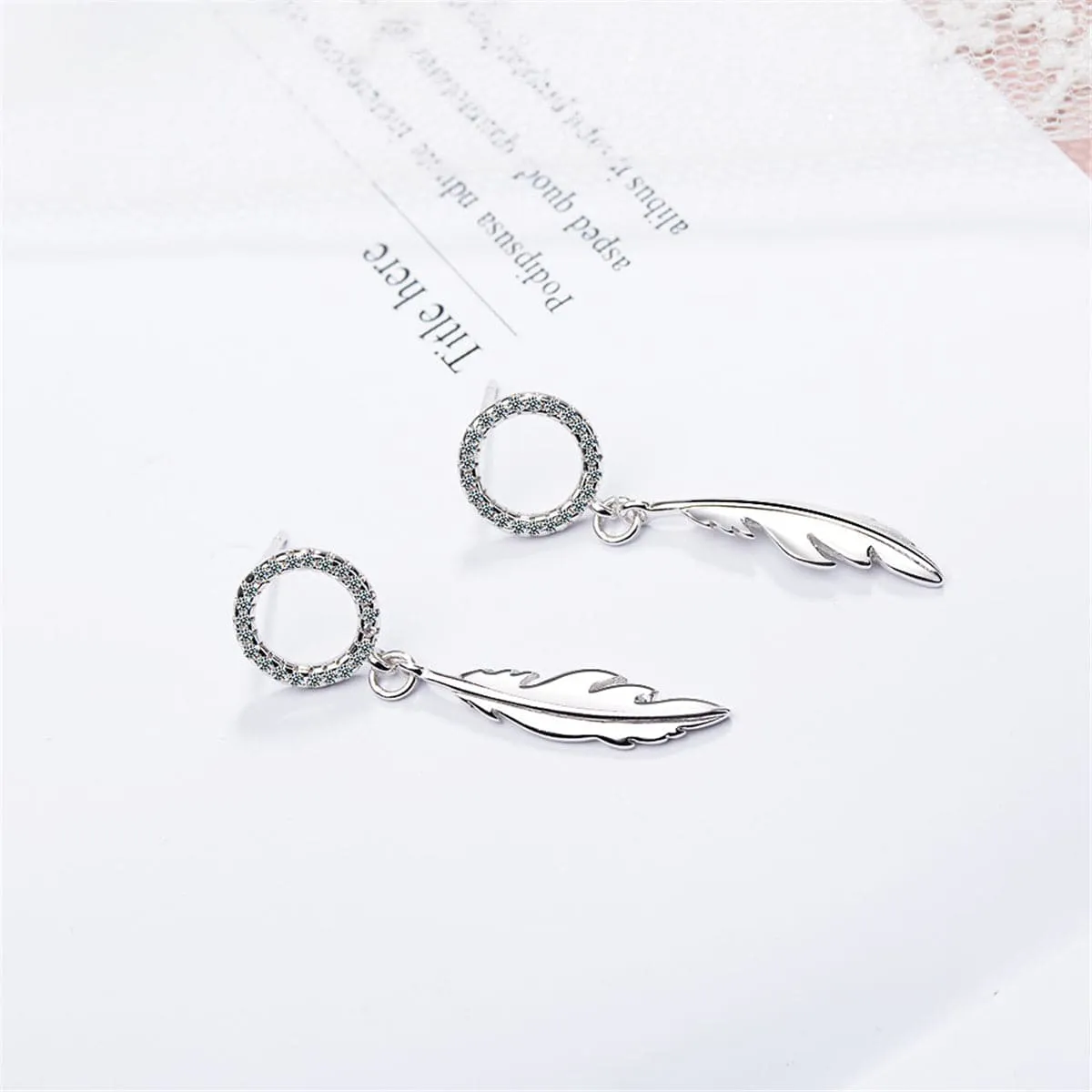 Cubic Zirconia & Silver-Plated Feather Drop Earrings