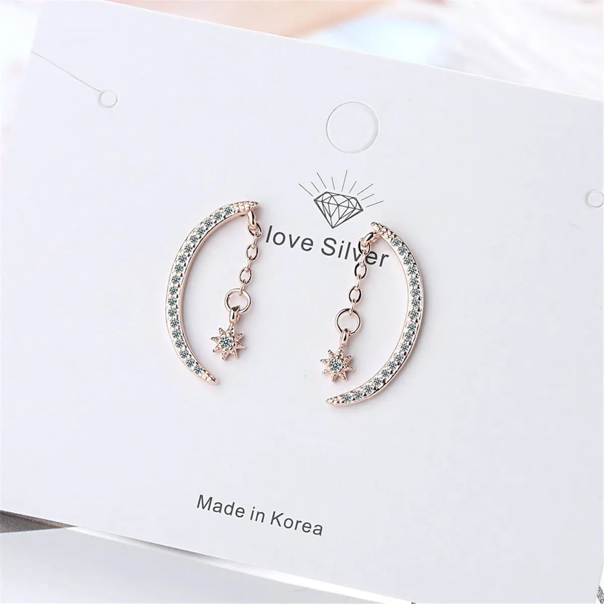Cubic Zirconia & Silver-Plated Moon Drop Earrings