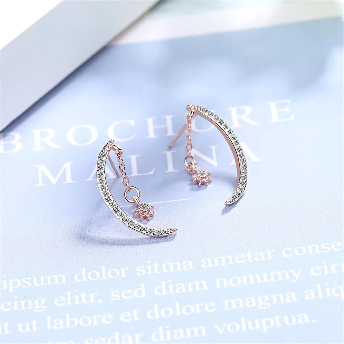Cubic Zirconia & Silver-Plated Moon Drop Earrings