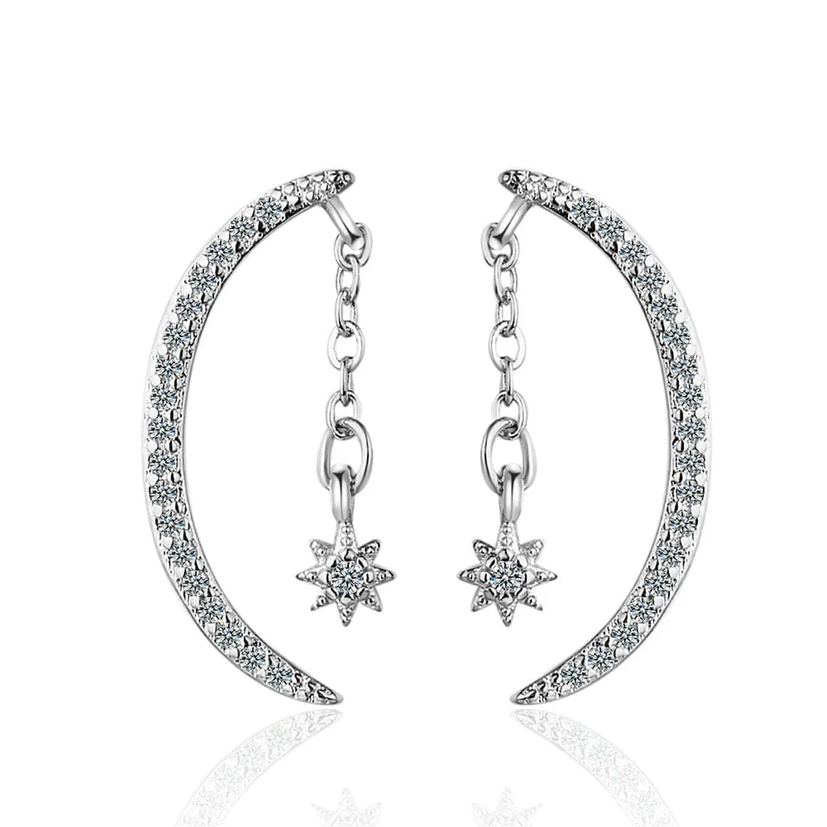 Cubic Zirconia & Silver-Plated Moon Drop Earrings