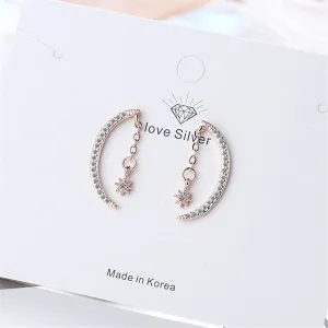 Cubic Zirconia & Silver-Plated Moon Drop Earrings