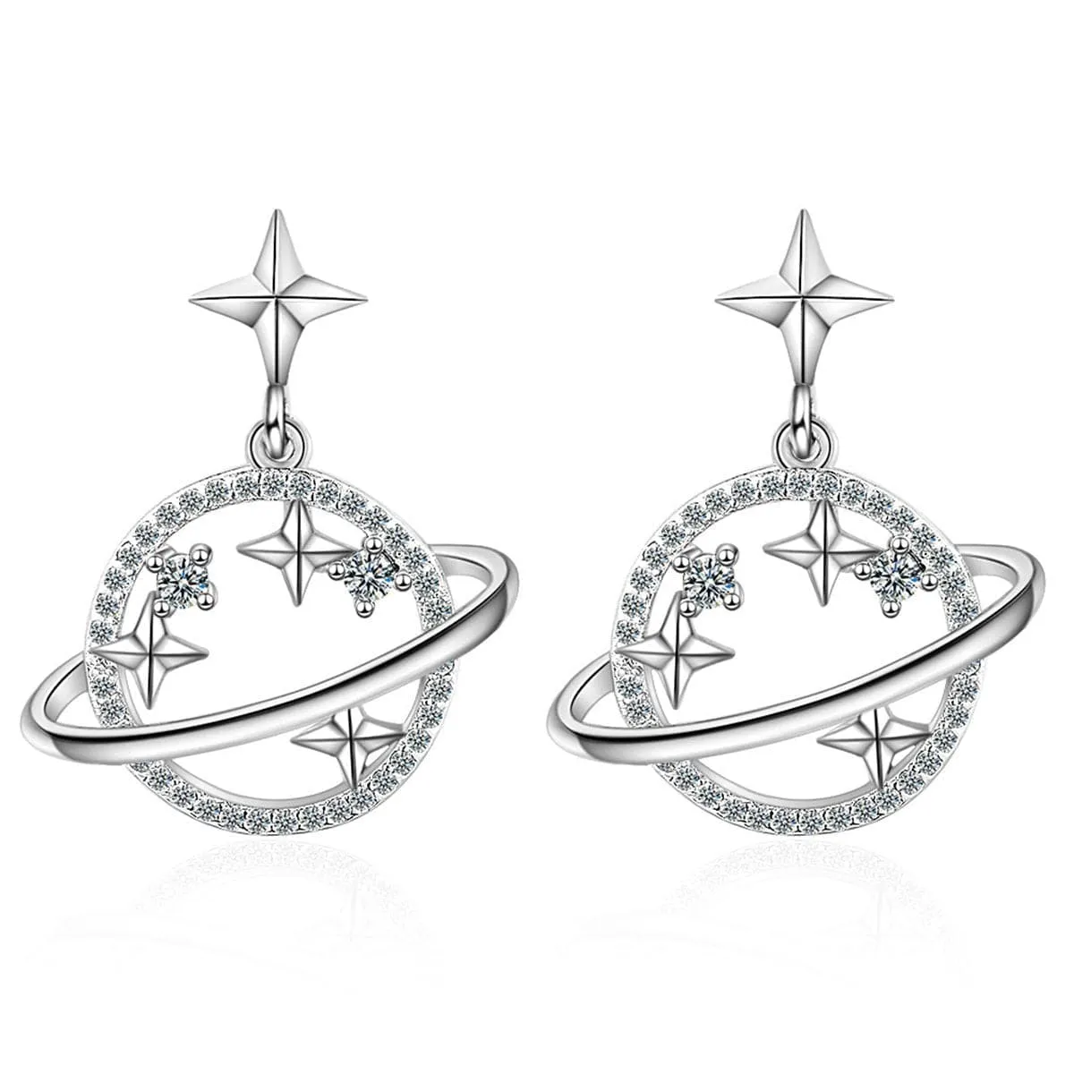 Cubic Zirconia & Silver-Plated Planet Drop Earrings