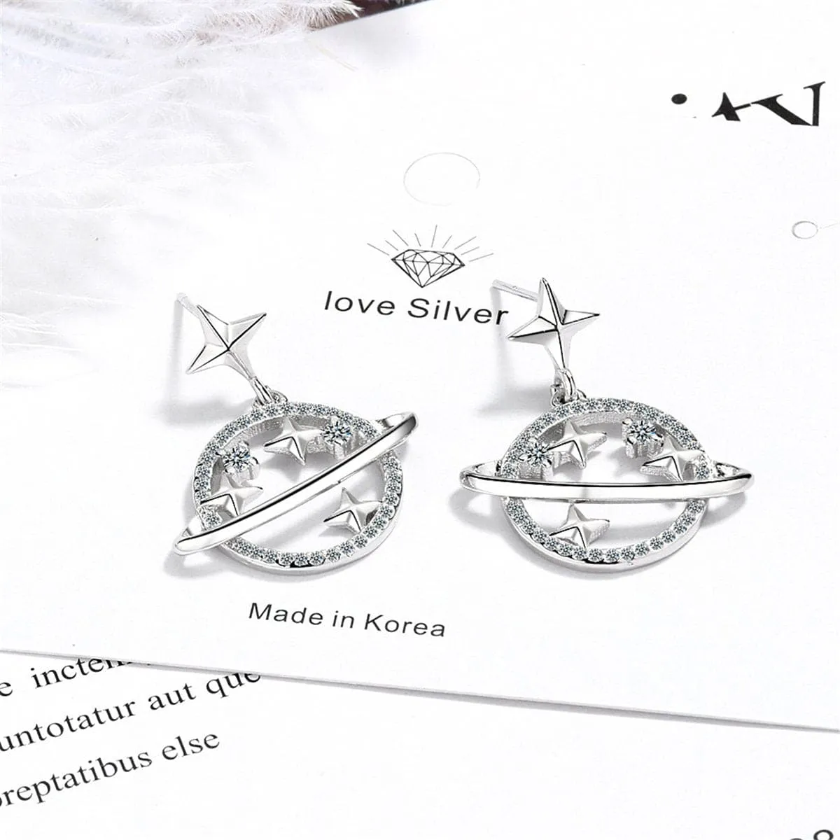 Cubic Zirconia & Silver-Plated Planet Drop Earrings