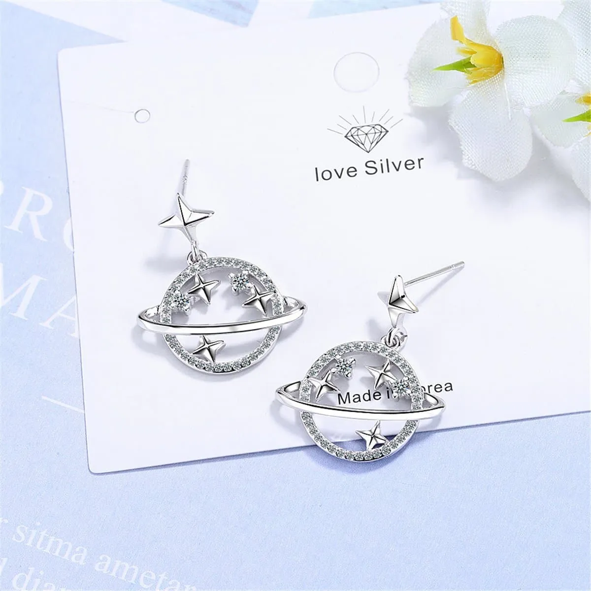 Cubic Zirconia & Silver-Plated Planet Drop Earrings