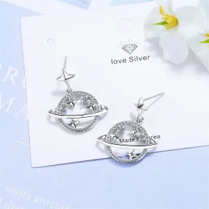Cubic Zirconia & Silver-Plated Planet Drop Earrings