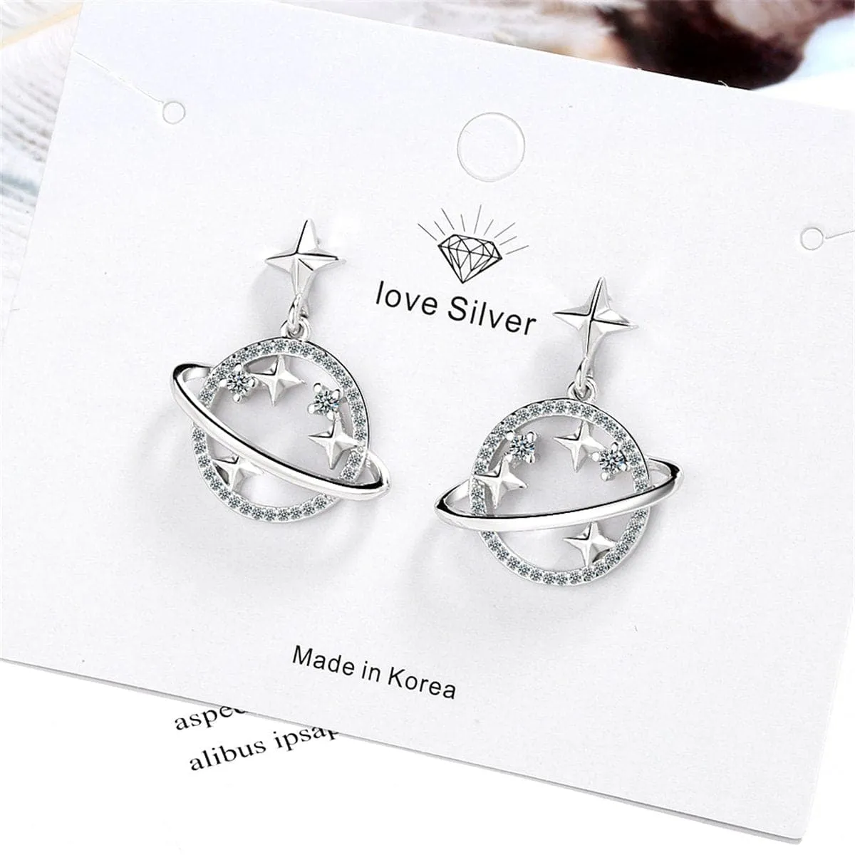Cubic Zirconia & Silver-Plated Planet Drop Earrings
