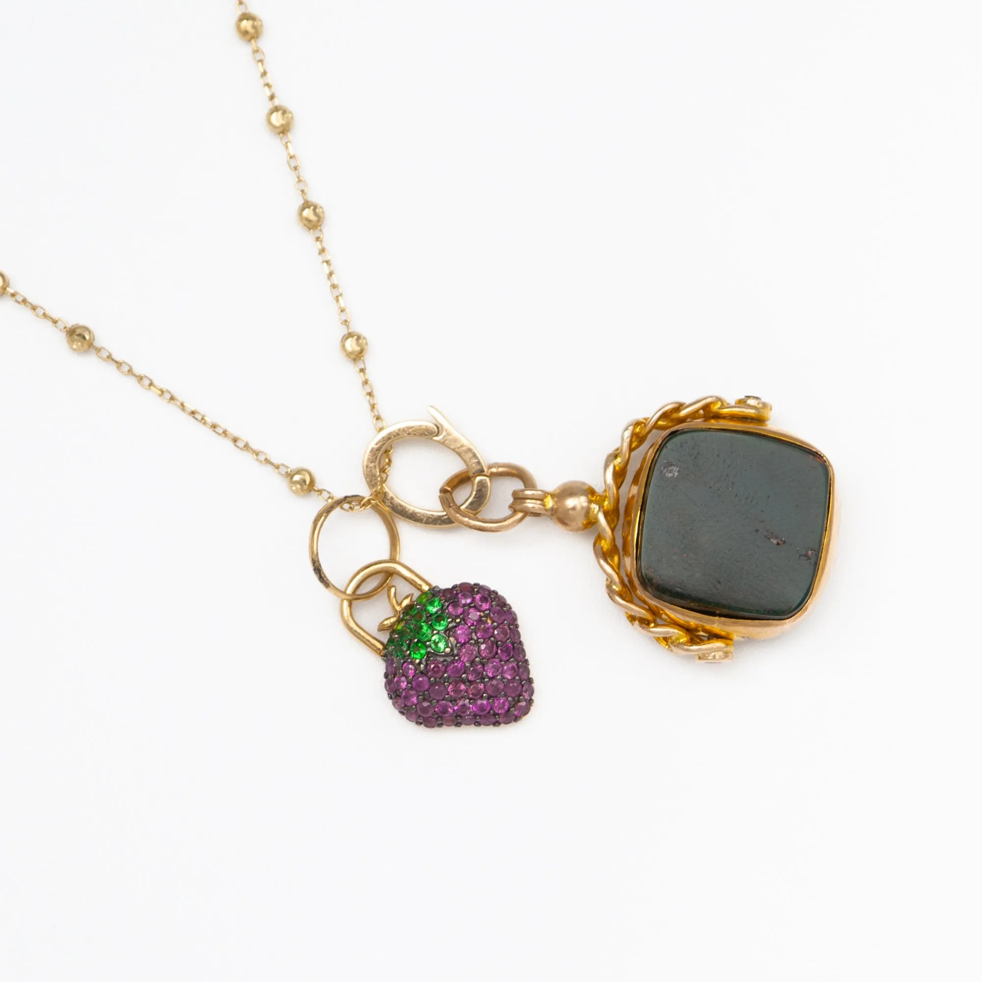 Cushion Bloodstone & Carnelian Fob Charm 1920
