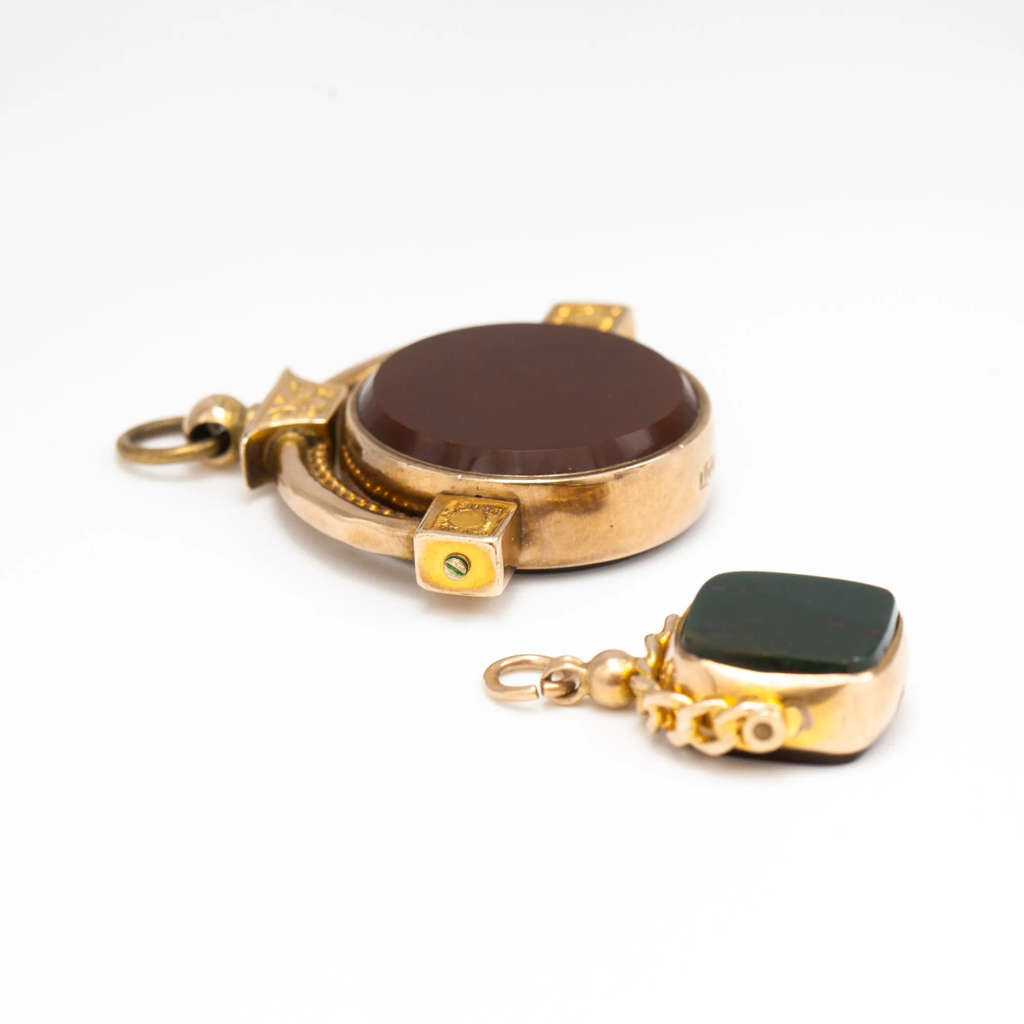 Cushion Bloodstone & Carnelian Fob Charm 1920