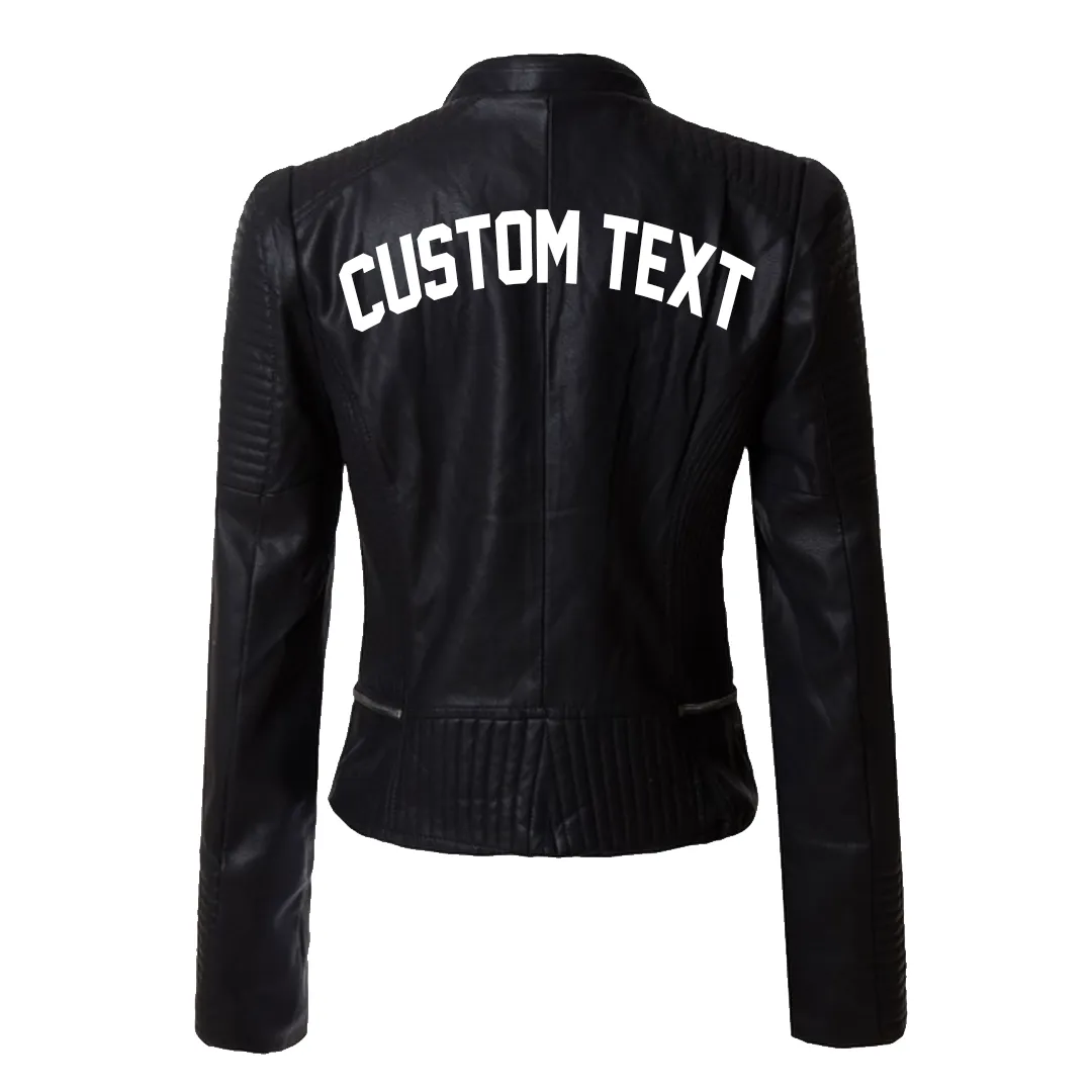 Custom Text Black Moto Faux Leather Jacket
