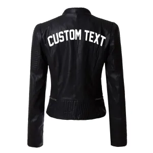 Custom Text Black Moto Faux Leather Jacket
