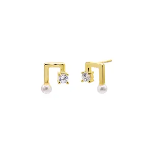 CZ & Pearl Funky Stud Earring