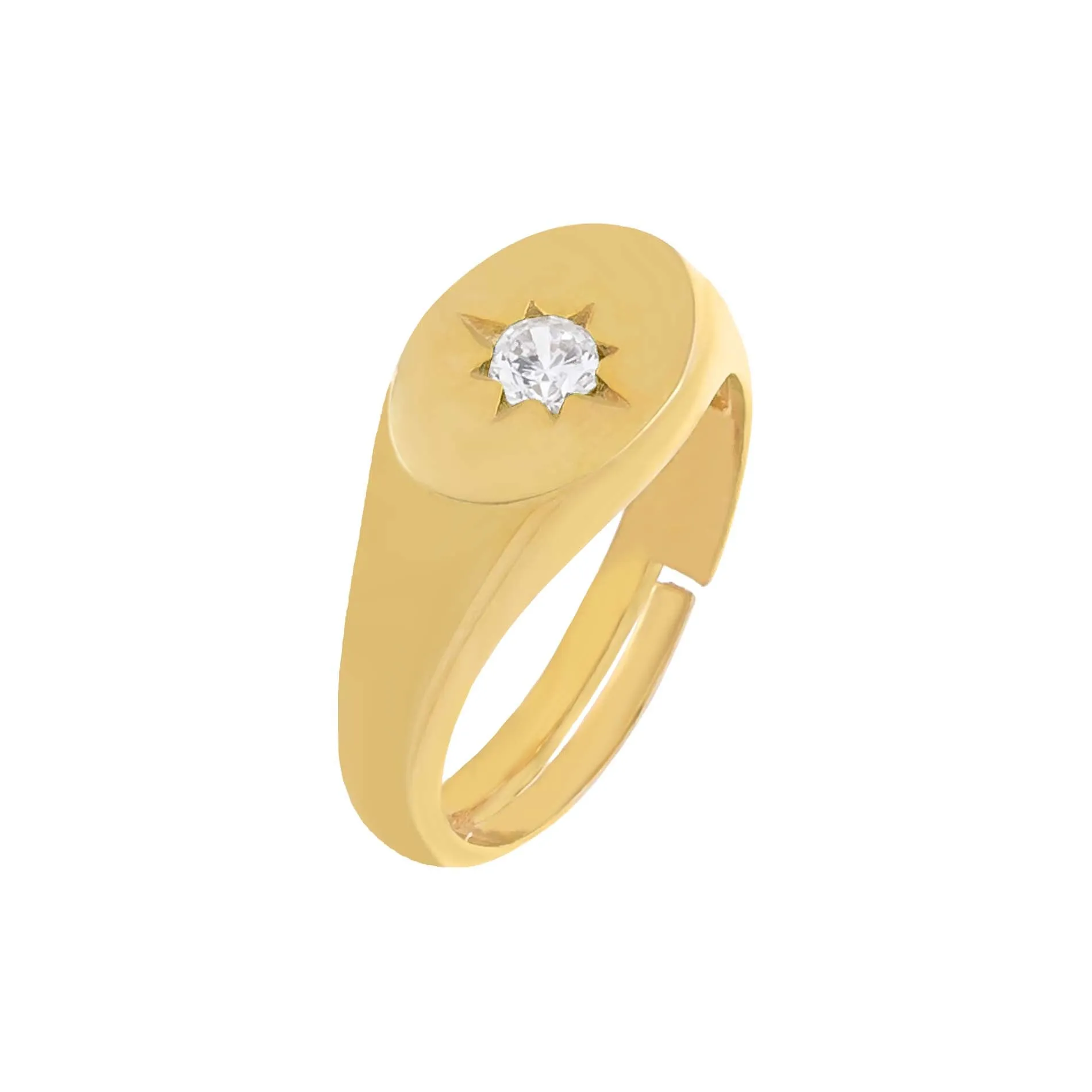 CZ Starburst Signet Pinky Ring