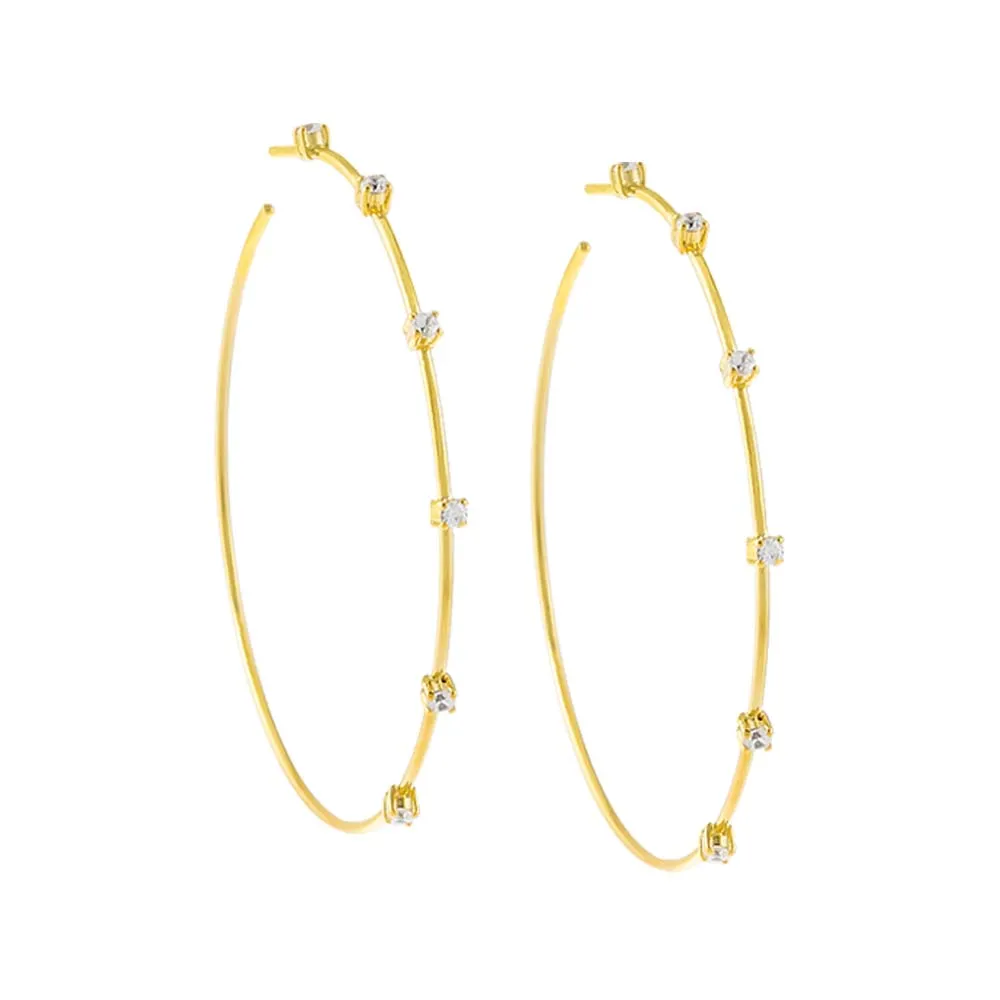 CZ Stationed Thin Hoop Earring