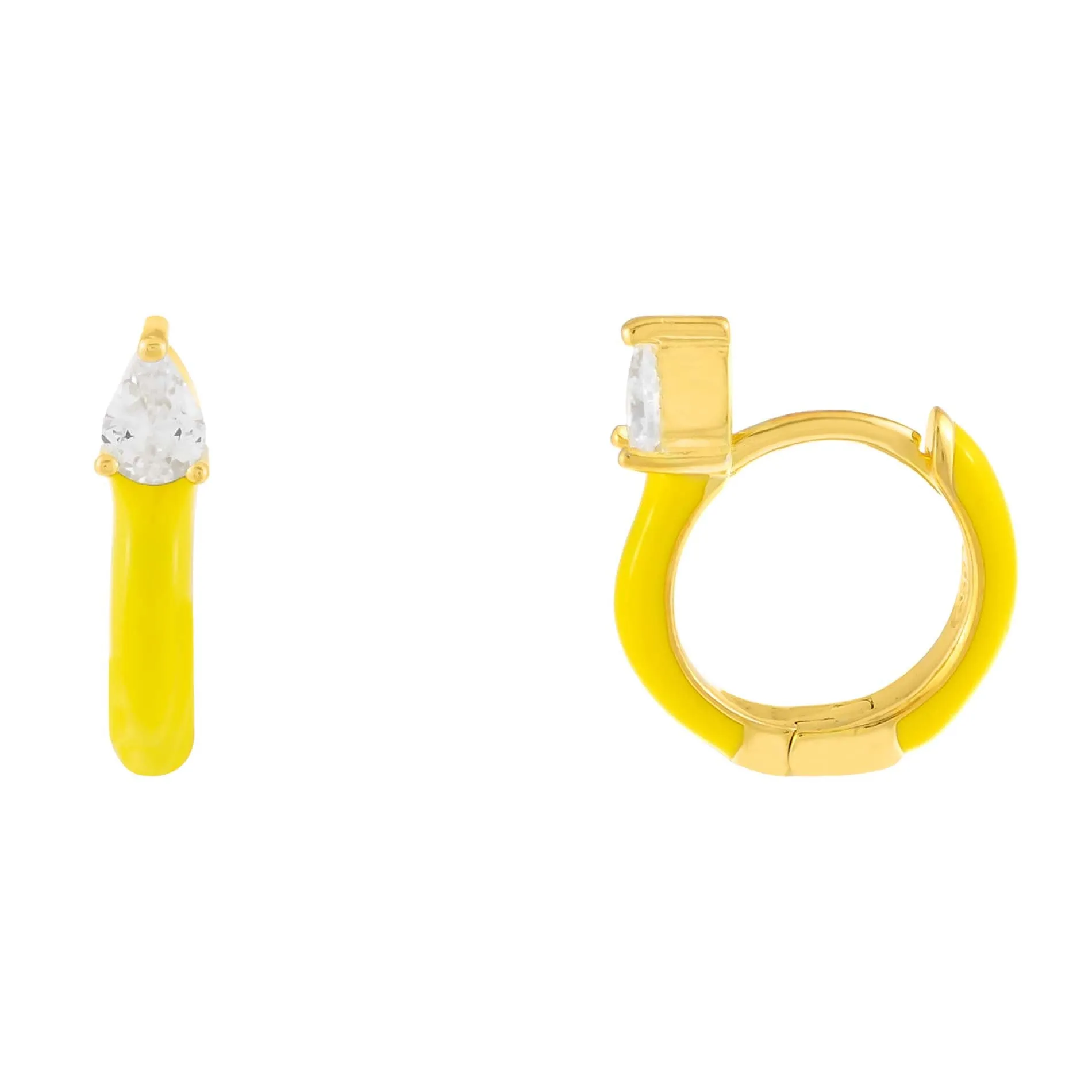 CZ Teardrop Enamel Huggie Earring