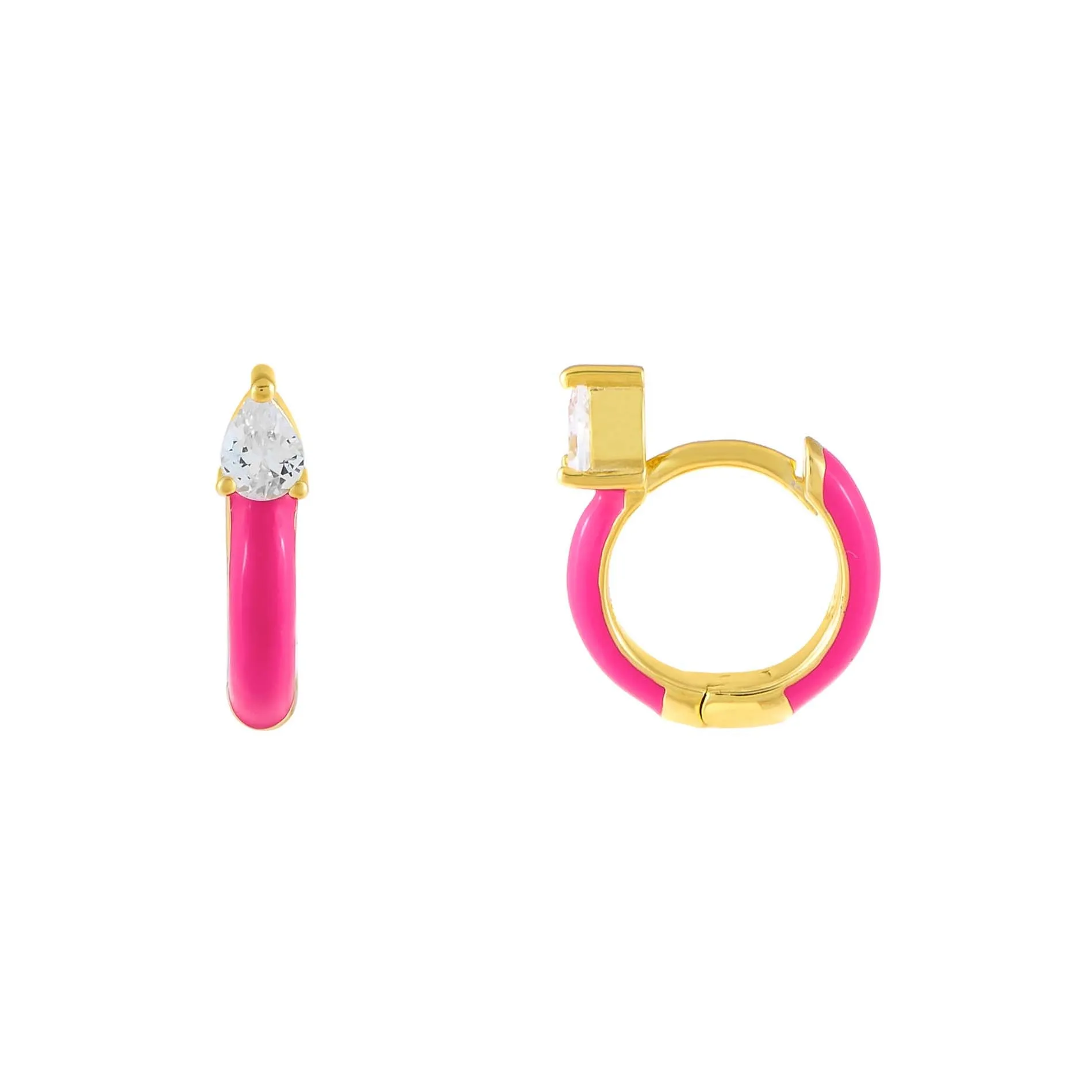 CZ Teardrop Enamel Huggie Earring
