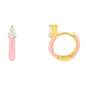 CZ Teardrop Enamel Huggie Earring
