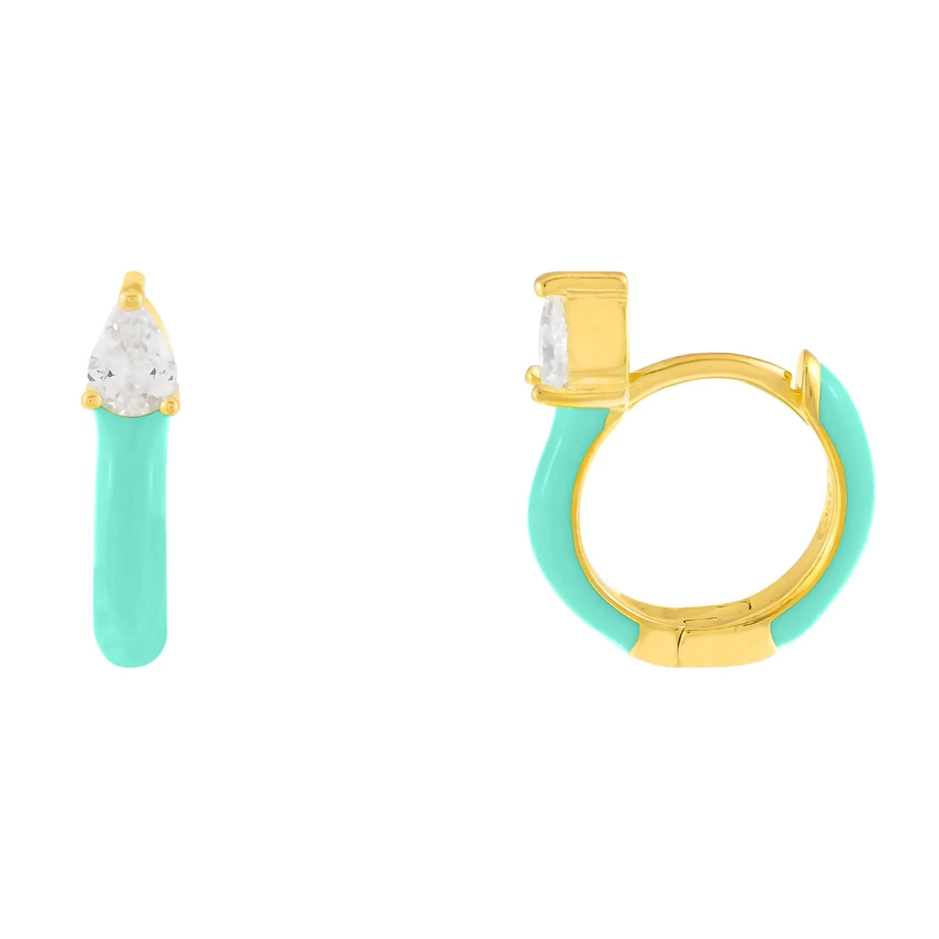CZ Teardrop Enamel Huggie Earring