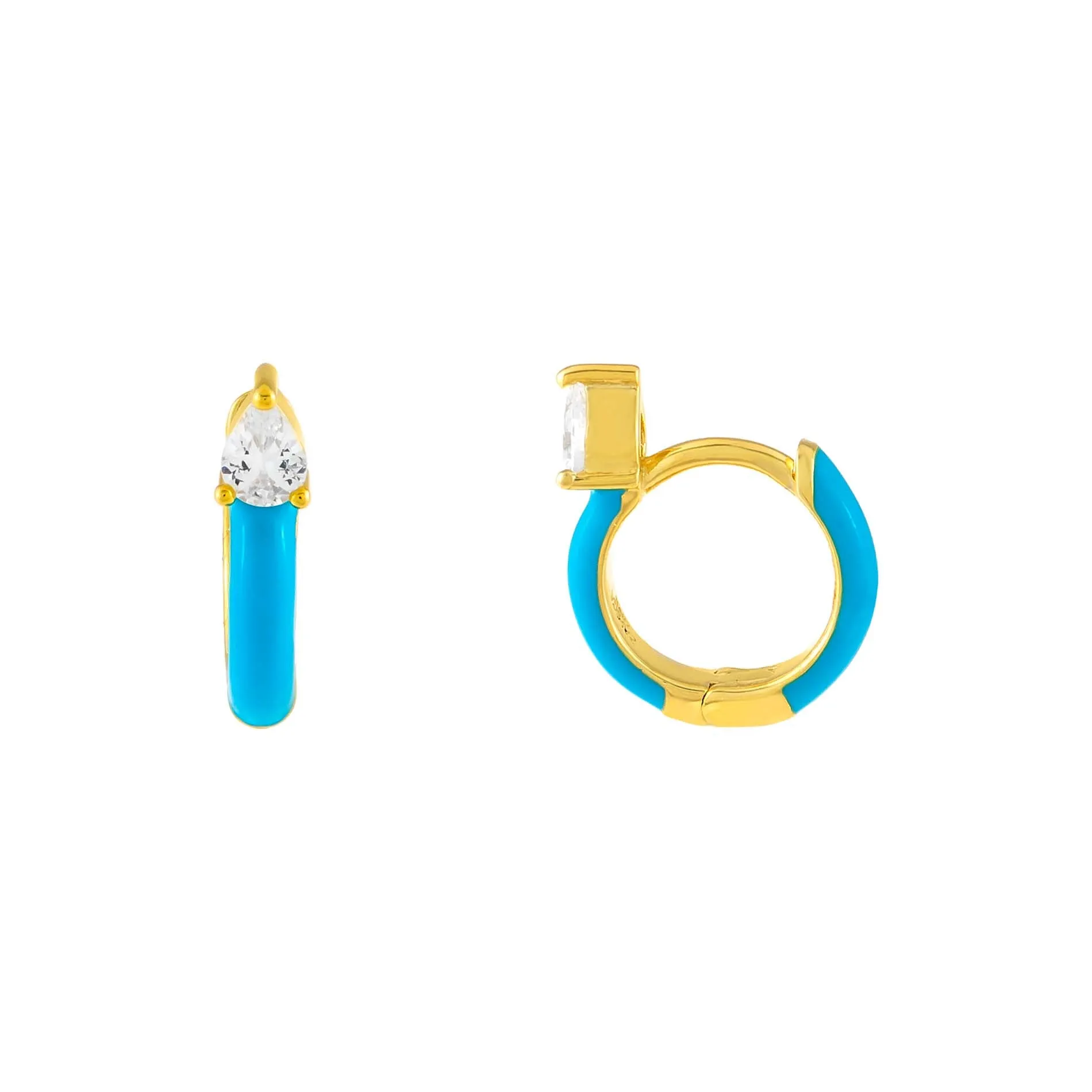 CZ Teardrop Enamel Huggie Earring