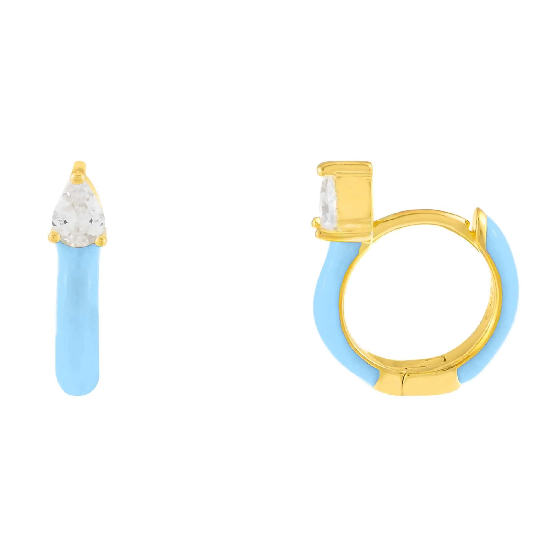 CZ Teardrop Enamel Huggie Earring
