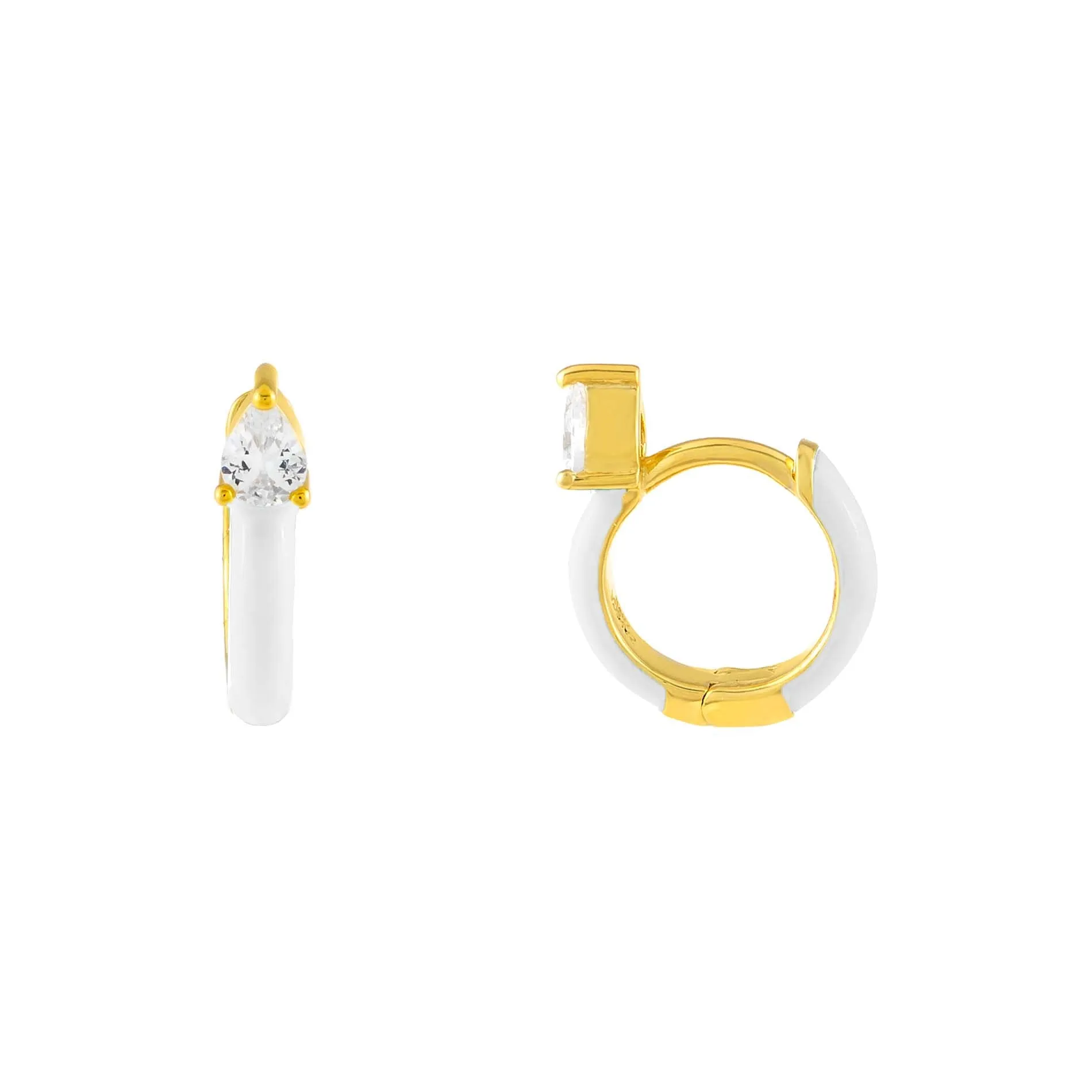 CZ Teardrop Enamel Huggie Earring