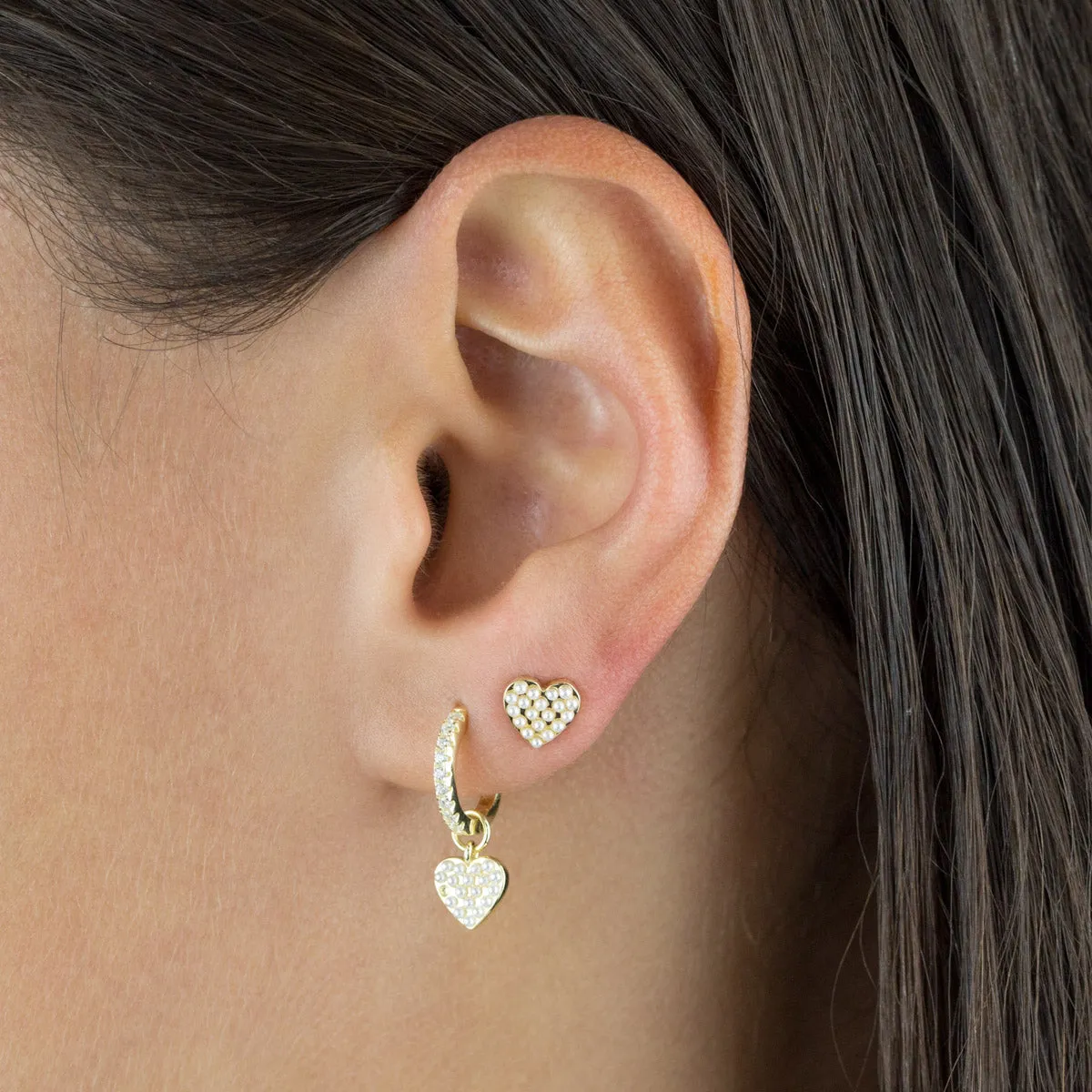CZ X Pearl Heart Huggie Earring