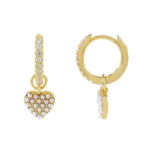 CZ X Pearl Heart Huggie Earring