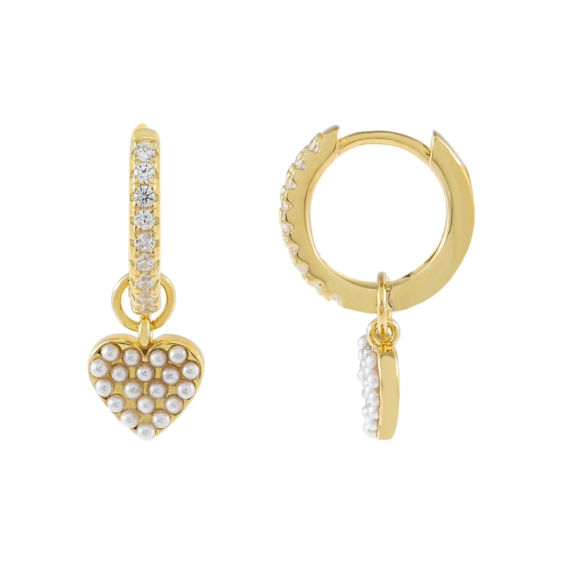 CZ X Pearl Heart Huggie Earring