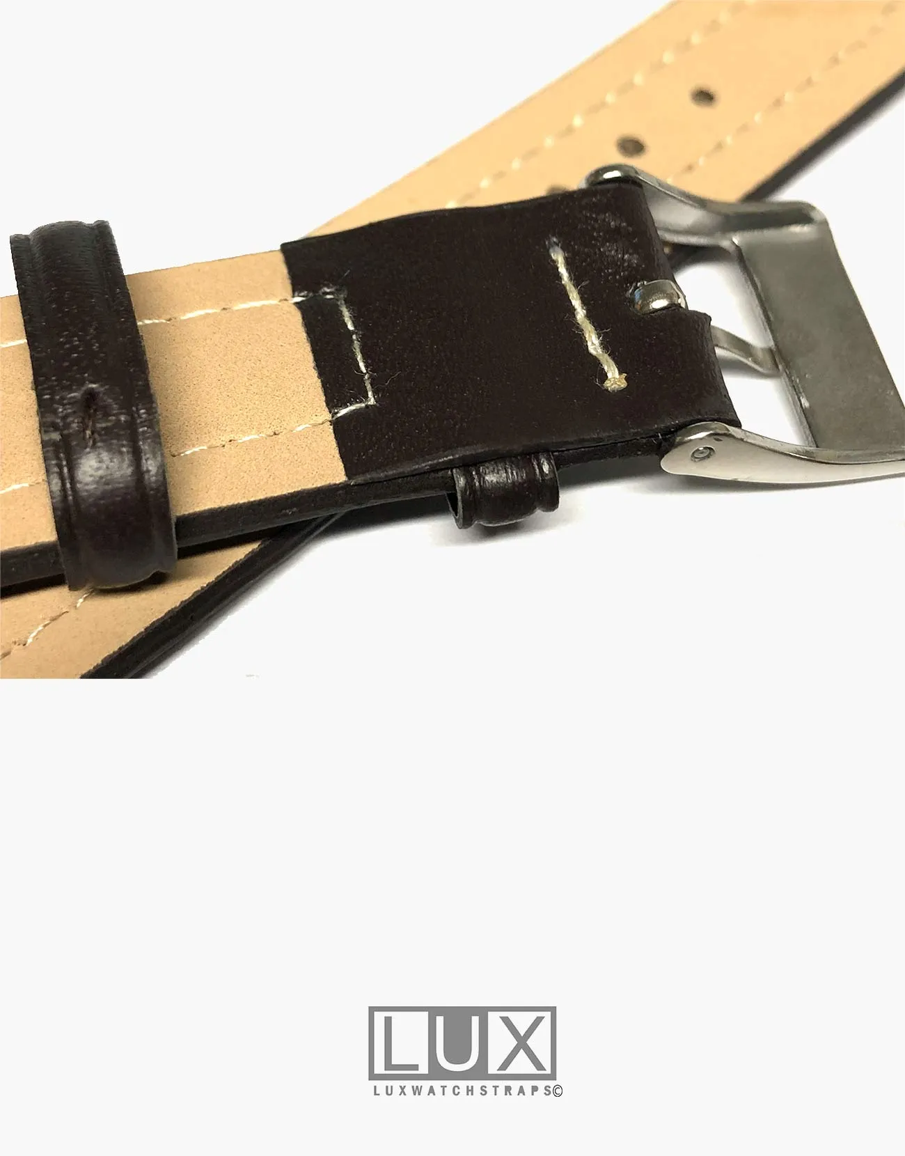 Dark Brown Smooth Oil Tanned Leather Extra Long Watch Strap Band W/White stitching