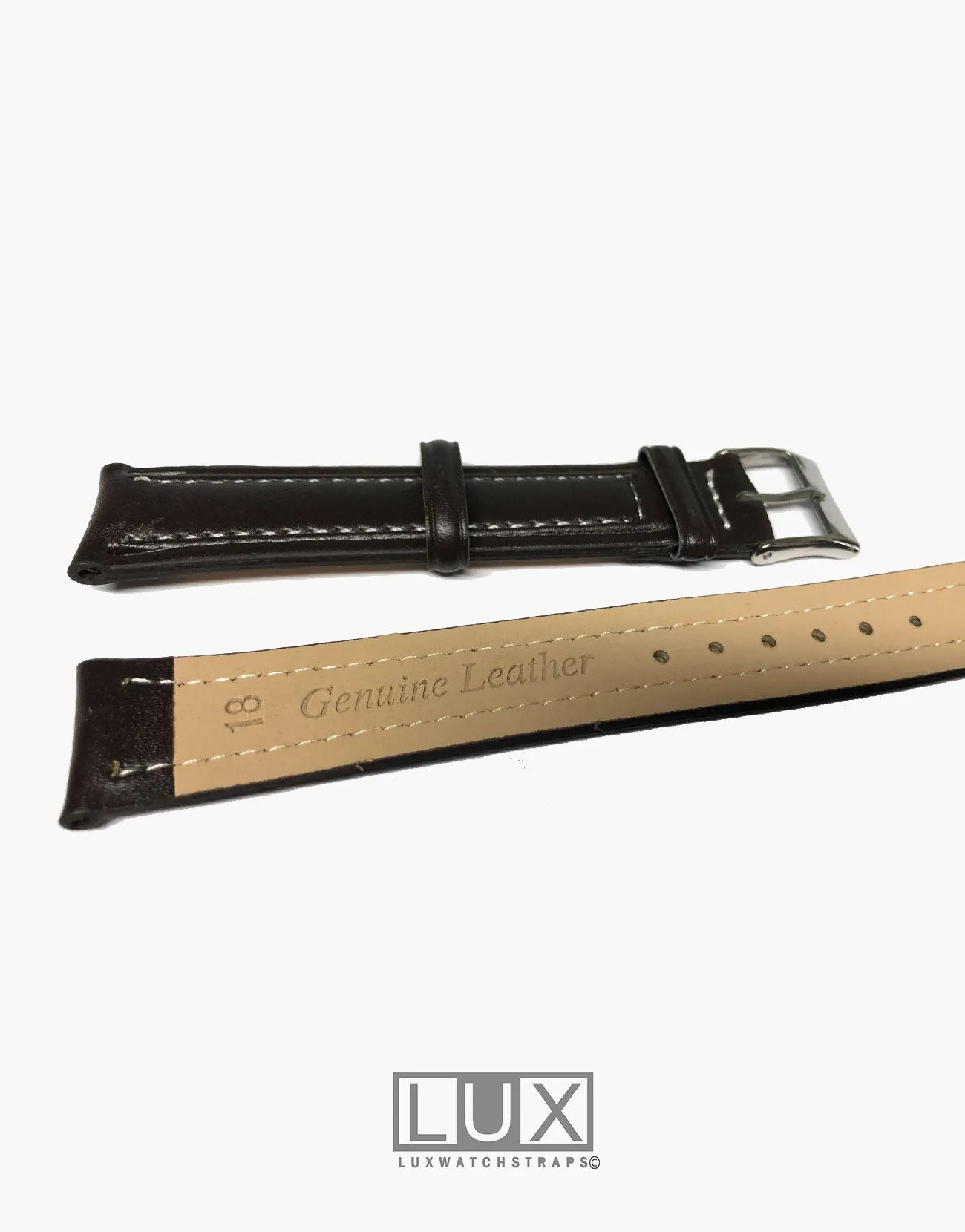 Dark Brown Smooth Oil Tanned Leather Extra Long Watch Strap Band W/White stitching