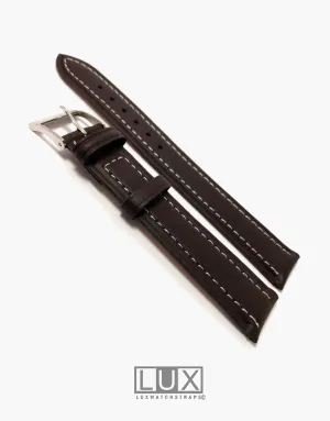 Dark Brown Smooth Oil Tanned Leather Extra Long Watch Strap Band W/White stitching