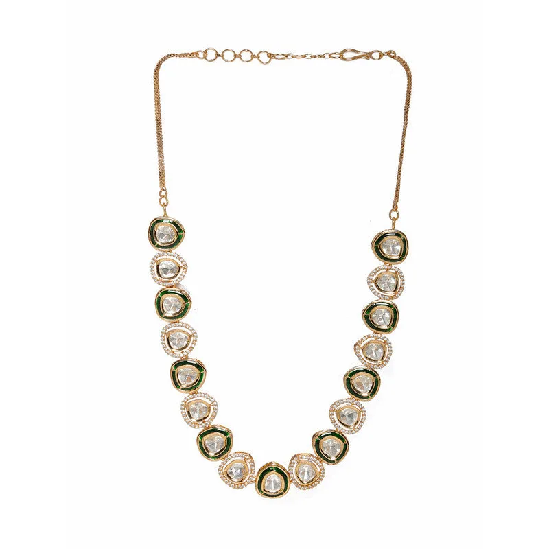 Designer Meenakari Kundan And Diamond Green and Golden Necklace