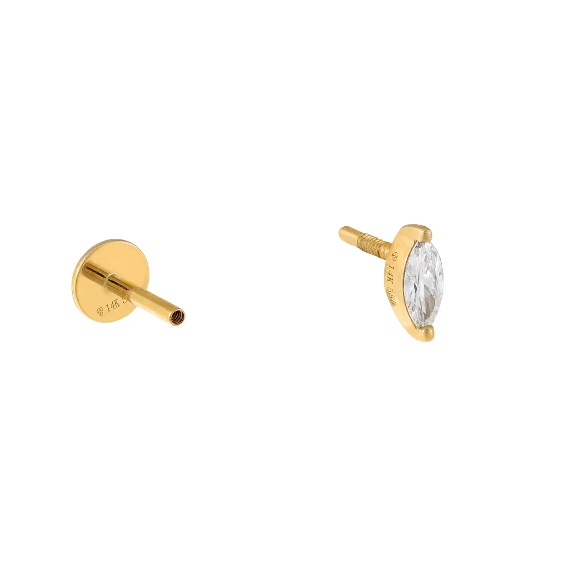 Diamond Marquise Threaded Stud Earring 14K