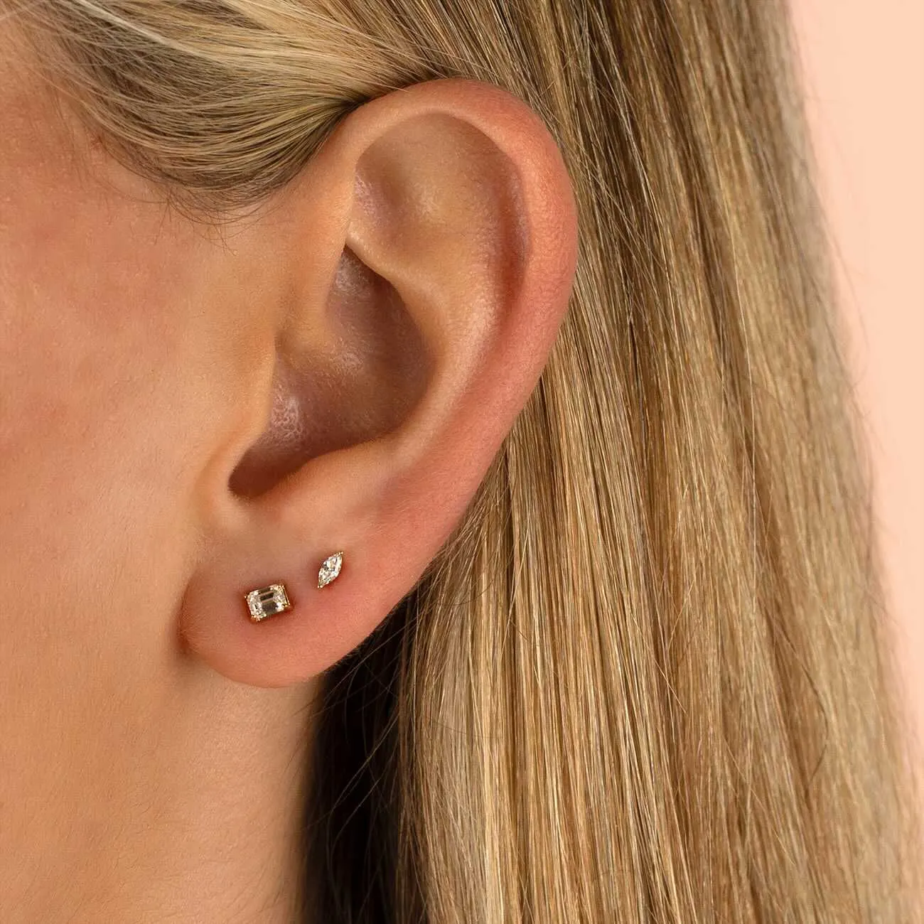 Diamond Marquise Threaded Stud Earring 14K