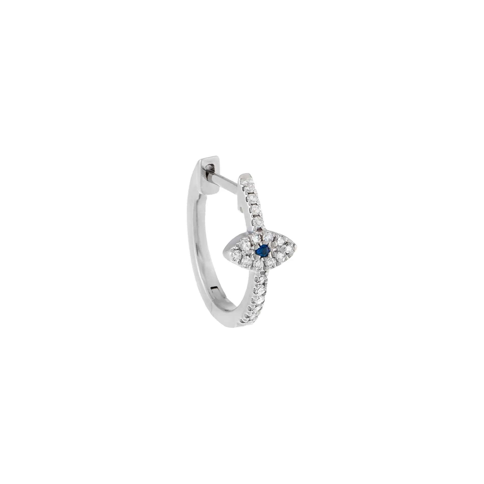 Diamond Mini Sapphire Evil Eye Huggie Earring 14K