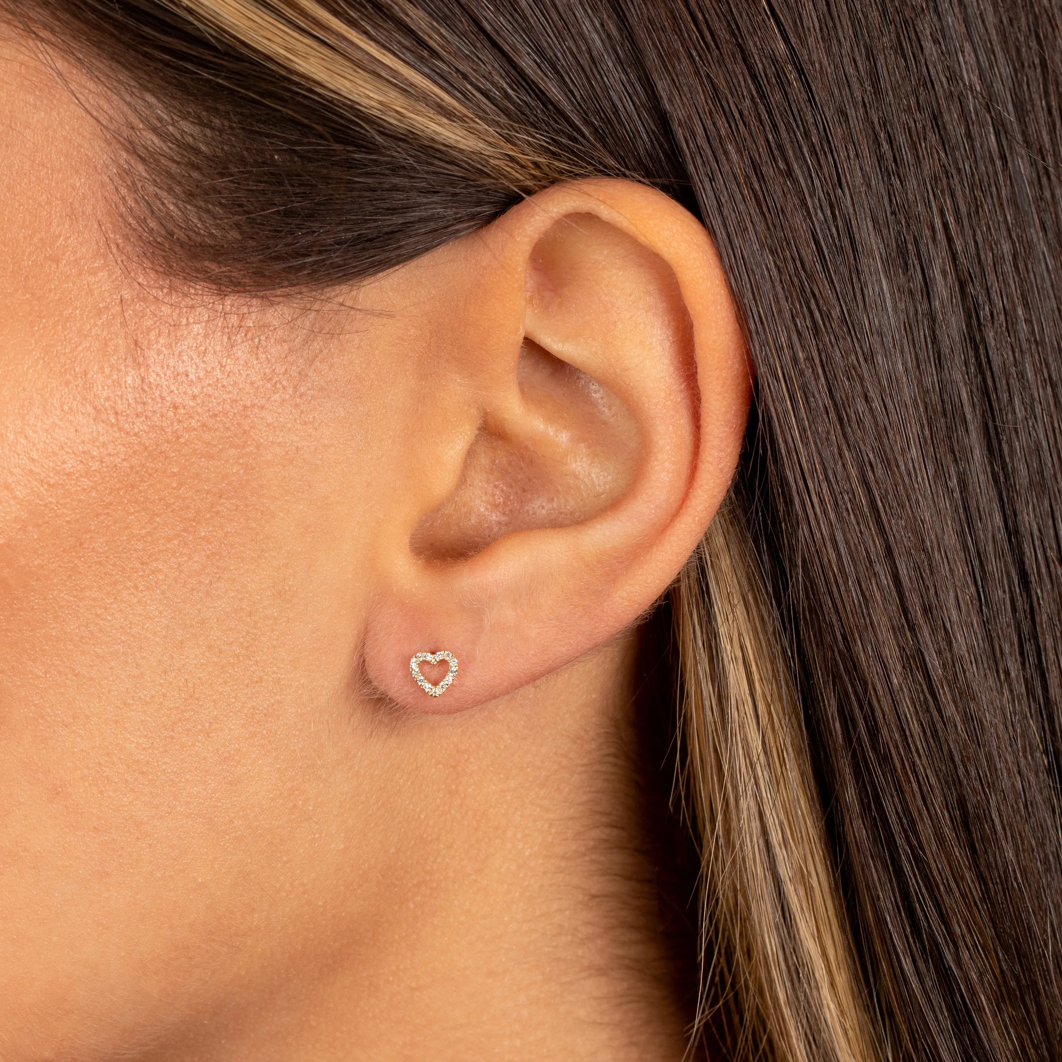 Diamond Open Heart Stud Earring 14K