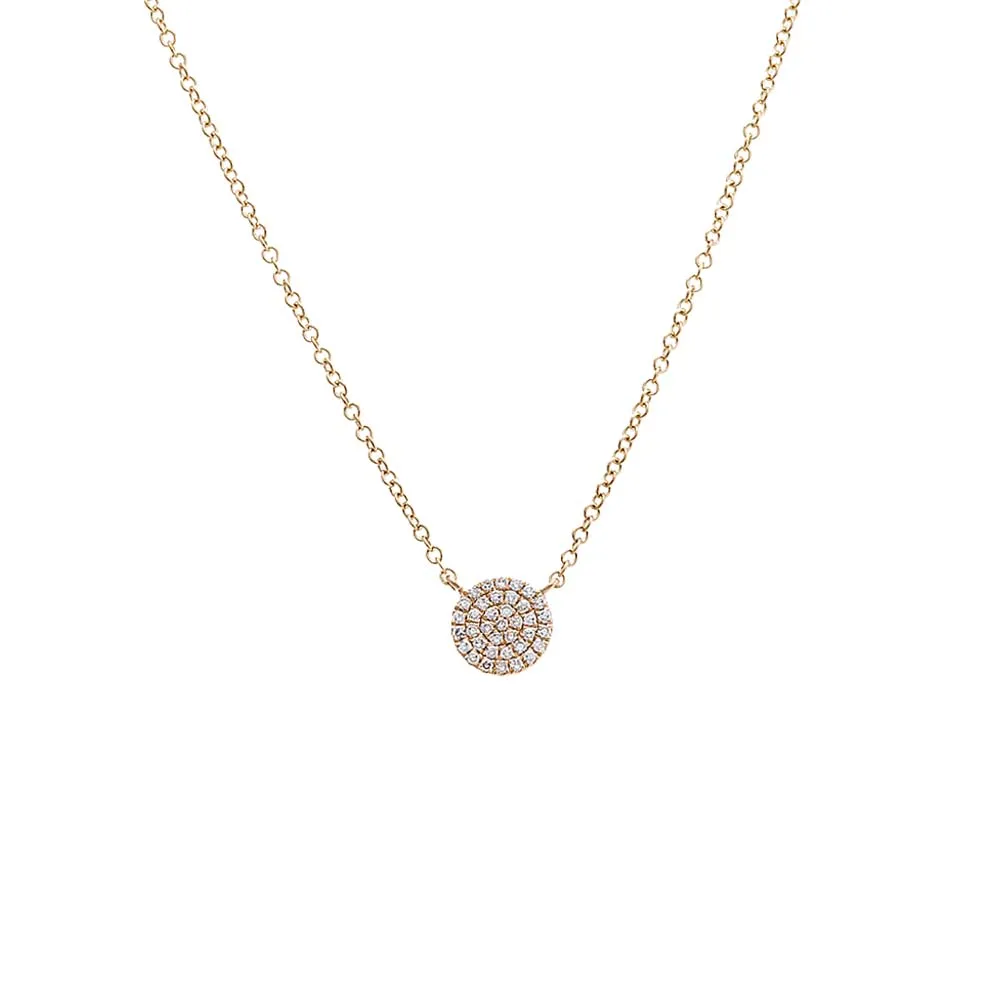 Diamond Pave Disc Pendant Necklace 14K
